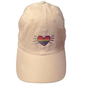 White Adjustable Hat With a Rainbow Heart